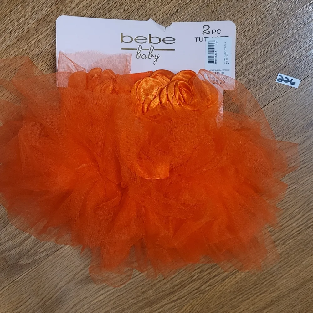 Bebe Baby Tutu and Flower Bow Set Orange Infant Girl's